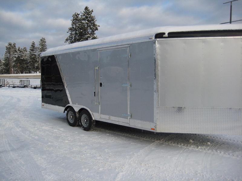 enclosed car hauler trailer-side by-snowmobile-2017-25ft-10k