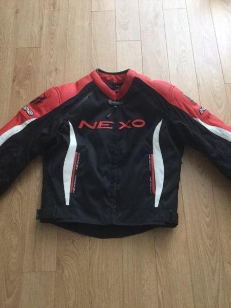 Black and red nexo motorcycle jacket