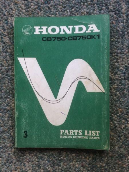 RARE 1970 Honda CB750 Sandcast Parts List
