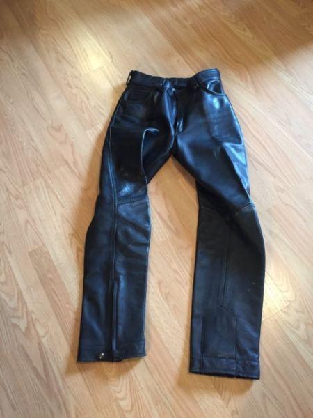 Black leather motorcycle pants