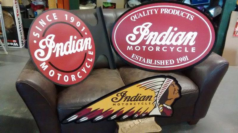 LARGE HARLEY INDIAN AND ROYAL ENFIELD SIGNS