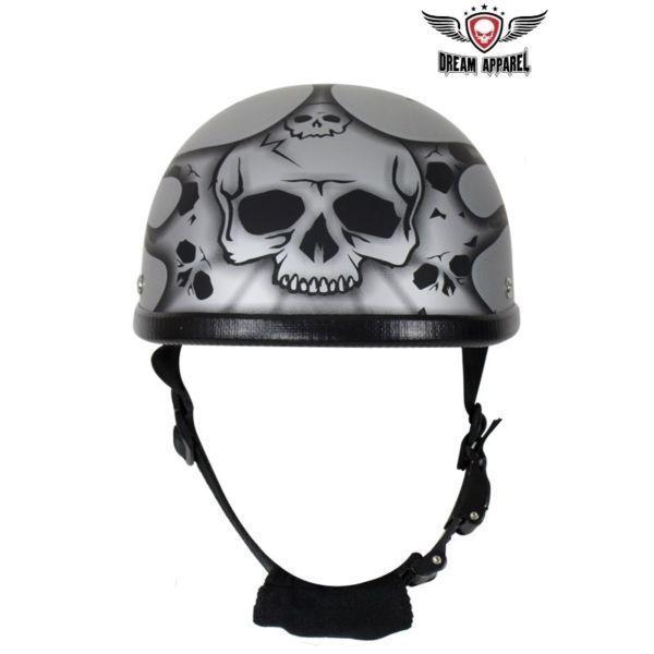 Matte Silver Motorcycle Novelty Helmet With Burning Skull