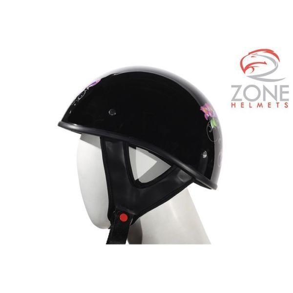 Womens Shiny Black DOT Approved Motorcycle Helmet With Purple Ro